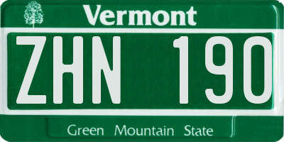 VT license plate ZHN190