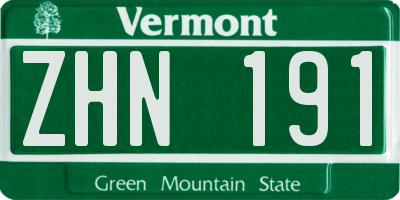 VT license plate ZHN191
