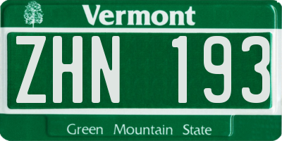 VT license plate ZHN193