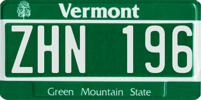 VT license plate ZHN196