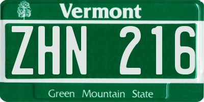 VT license plate ZHN216