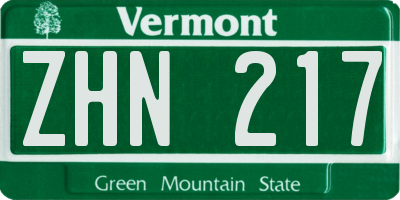 VT license plate ZHN217