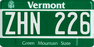 VT license plate ZHN226