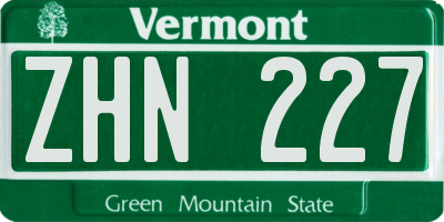 VT license plate ZHN227