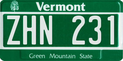 VT license plate ZHN231