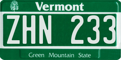 VT license plate ZHN233