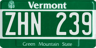 VT license plate ZHN239