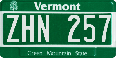 VT license plate ZHN257
