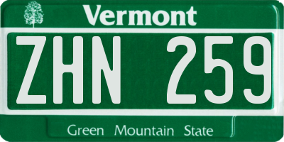 VT license plate ZHN259