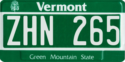 VT license plate ZHN265