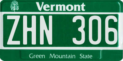 VT license plate ZHN306