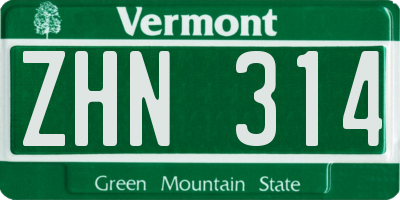 VT license plate ZHN314