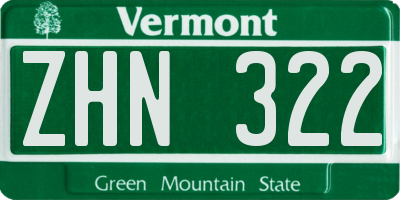 VT license plate ZHN322