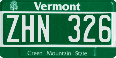 VT license plate ZHN326
