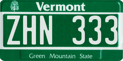 VT license plate ZHN333