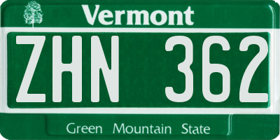 VT license plate ZHN362