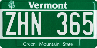 VT license plate ZHN365
