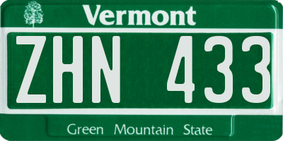 VT license plate ZHN433