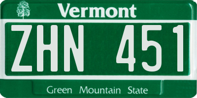 VT license plate ZHN451
