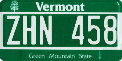 VT license plate ZHN458