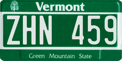 VT license plate ZHN459