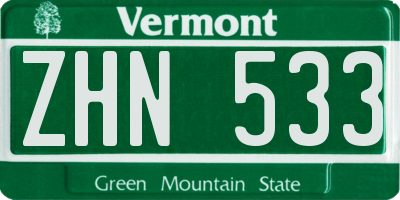 VT license plate ZHN533