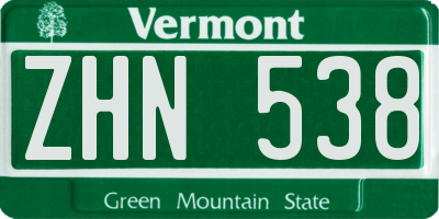 VT license plate ZHN538