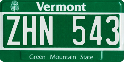 VT license plate ZHN543