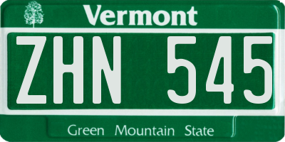 VT license plate ZHN545