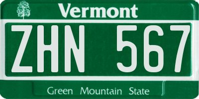 VT license plate ZHN567