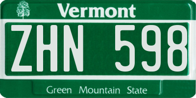 VT license plate ZHN598