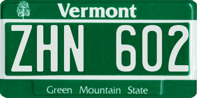 VT license plate ZHN602