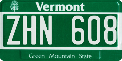 VT license plate ZHN608