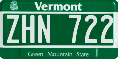 VT license plate ZHN722