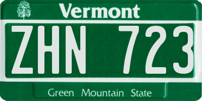 VT license plate ZHN723