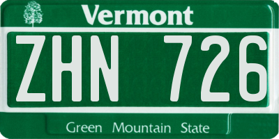 VT license plate ZHN726