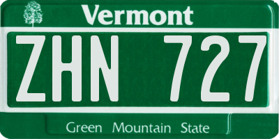 VT license plate ZHN727