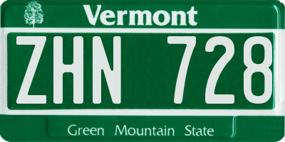 VT license plate ZHN728