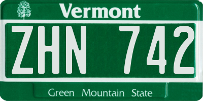 VT license plate ZHN742