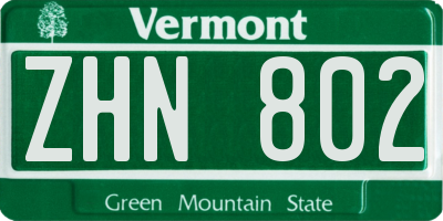 VT license plate ZHN802