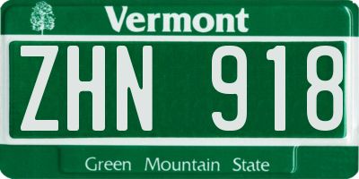 VT license plate ZHN918