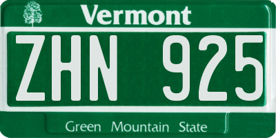 VT license plate ZHN925