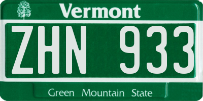 VT license plate ZHN933