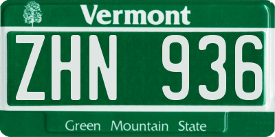 VT license plate ZHN936