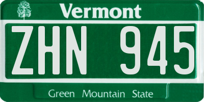 VT license plate ZHN945
