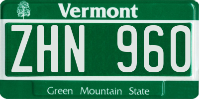 VT license plate ZHN960