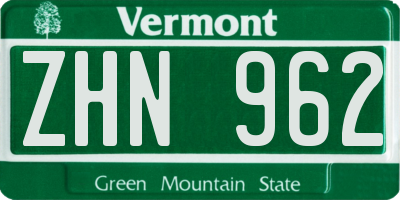 VT license plate ZHN962