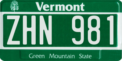 VT license plate ZHN981