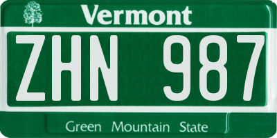 VT license plate ZHN987