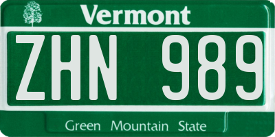 VT license plate ZHN989
